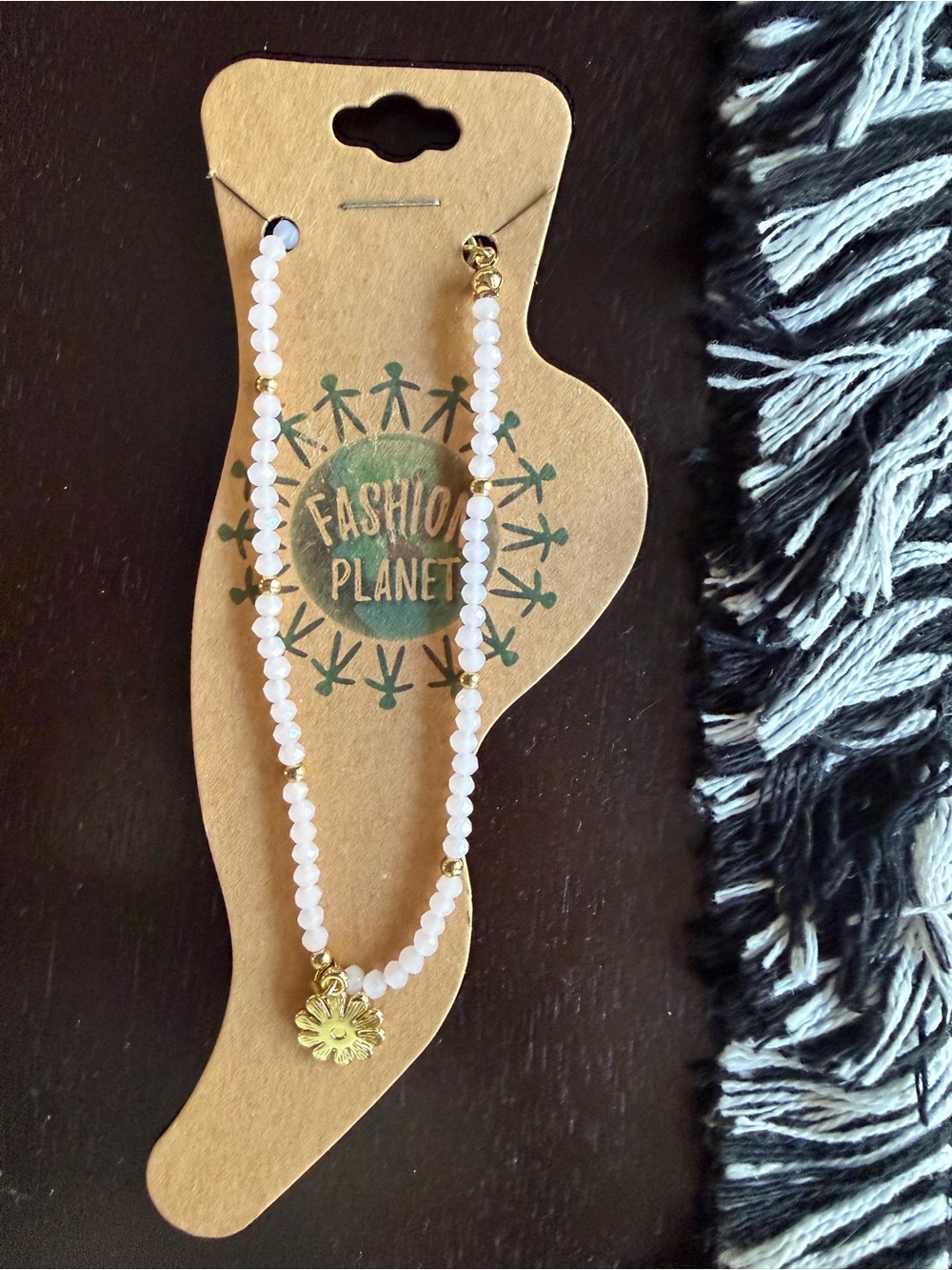 Gold-Accent White Beaded Necklace